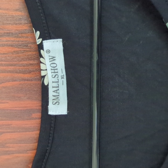 Small Show Maternity Black with Daisy Print Short Sleeve Cinch Middle Dress XL - Picture 4 of 6